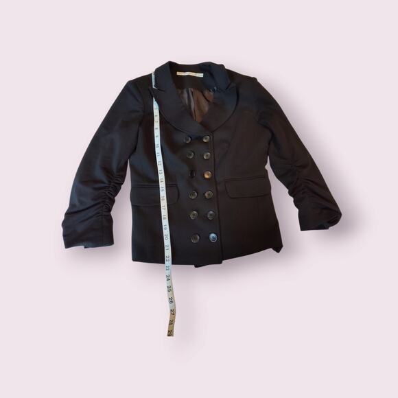 Nordstrom Gibson Women's Black‎ Rouched Sleeve Double Breasted Blazer Size Large - Picture 7 of 9
